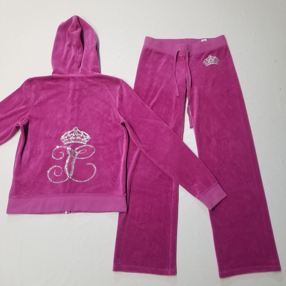 Rare Juicy Couture TrackSuit Set Purple Small XL Jacket Pants Logo y2k Crystals